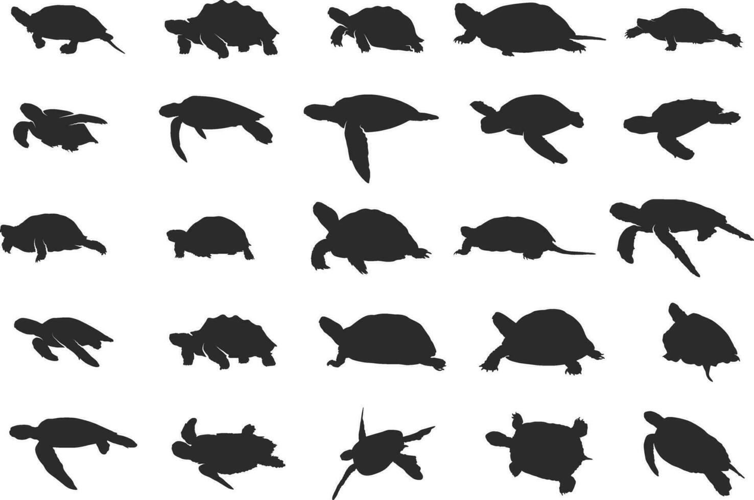 Turtle silhouette, Sea turtle silhouettes, Turtle icon set, Turtle clipart, Underwater animal set. vector