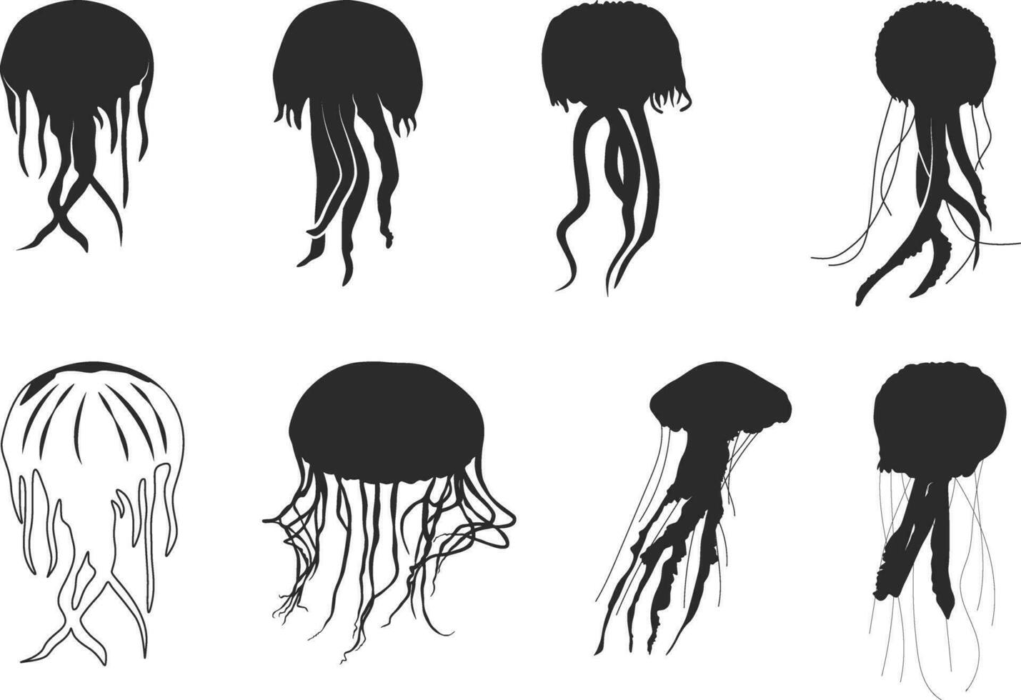 Jellyfish silhouette set, Jellyfish vector, Jellyfish icon set, Jellyfish clipart. vector