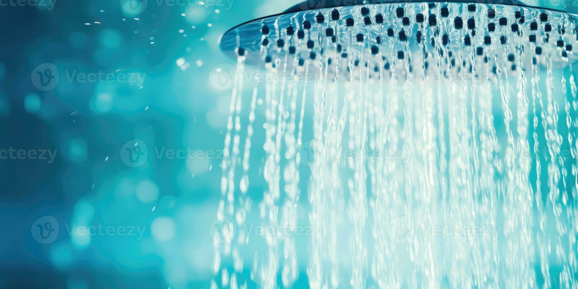 ai generado baño esenciales - detallado de cerca de agua fluir desde ducha cabeza - generativo ai foto