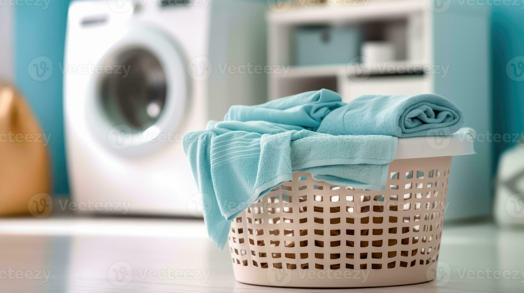 AI generated Daily Housework - Laundry Basket with Dirty Laundry at the Washing Machine - Generative AI photo