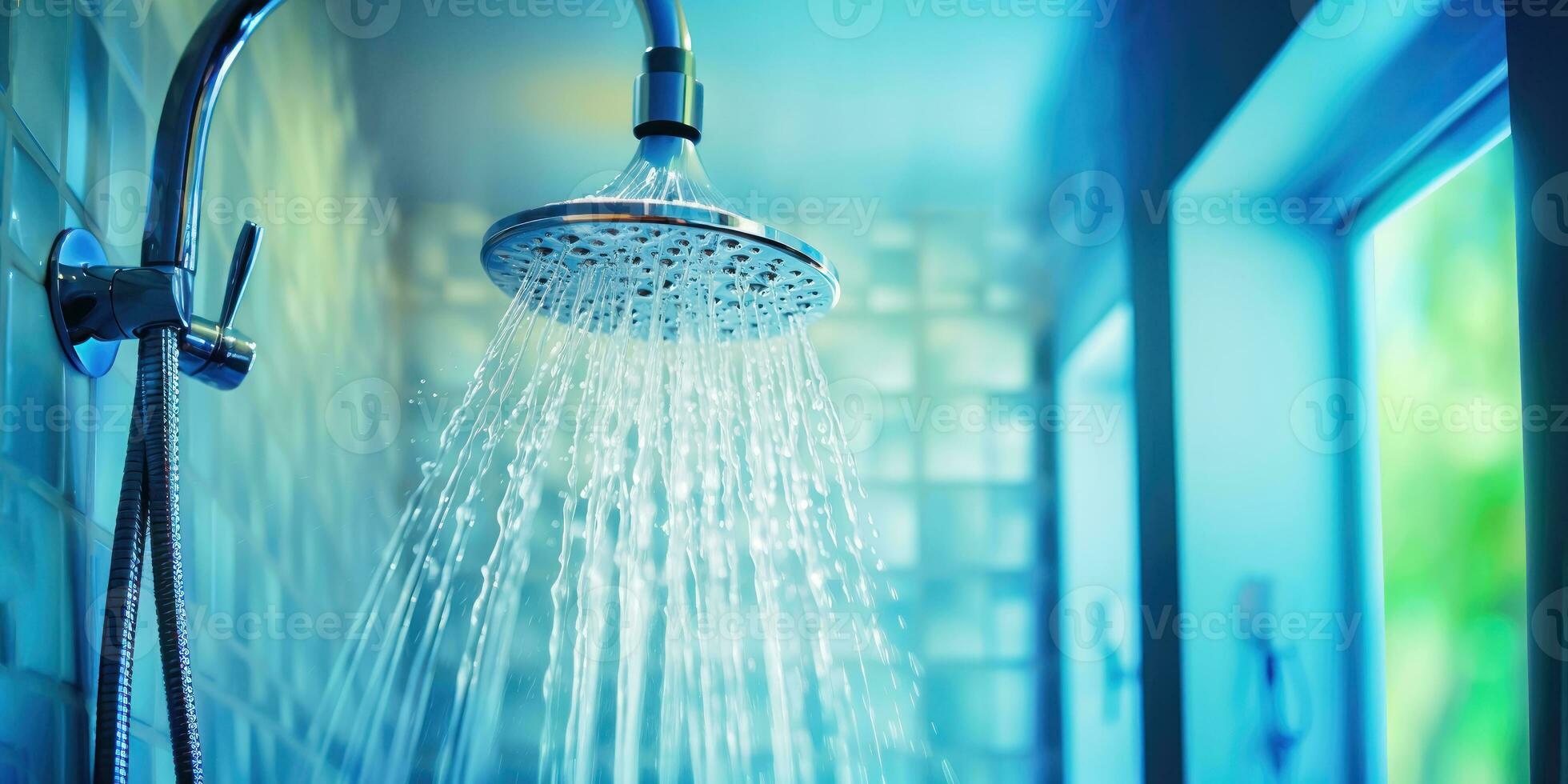 AI generated Shower Time Splendor - Close-Up of Water Pouring from Shower Head - Generative AI photo