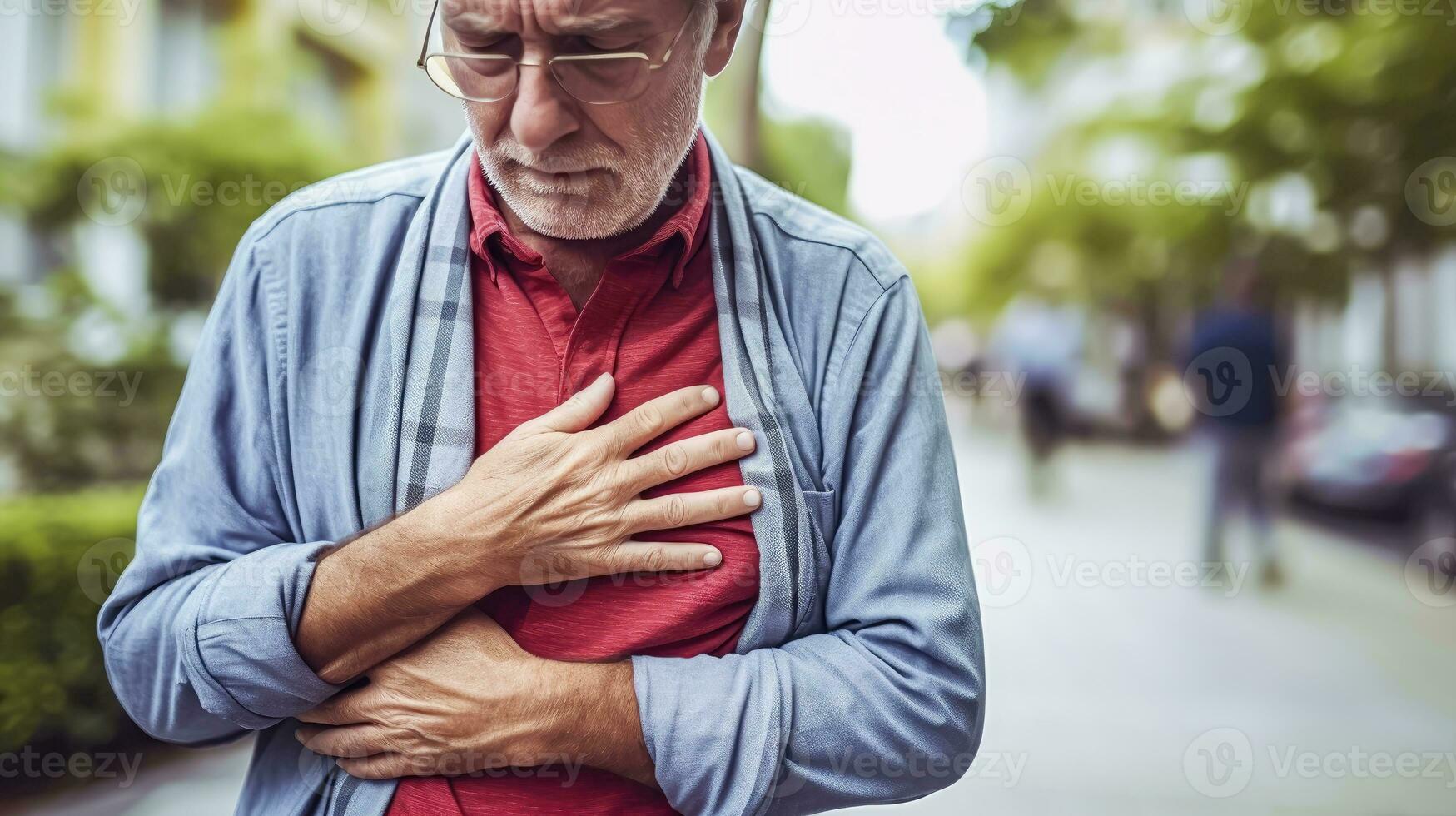 AI generated Emergency in Progress - Mature Man Experiencing Sudden Heart Pain - Generative AI photo