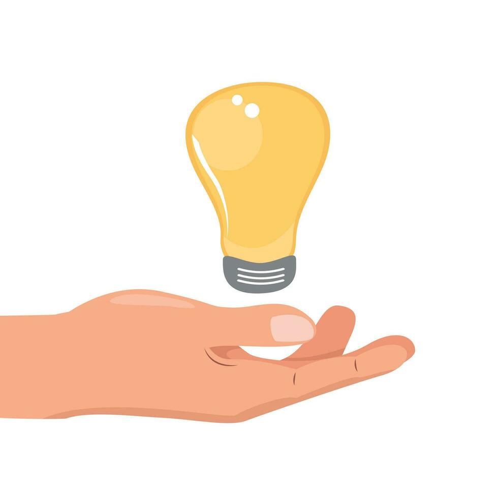 Modern cartoon illustration with hand and bulb. Idea, startup, brainstorming, creativity concept illustration vector