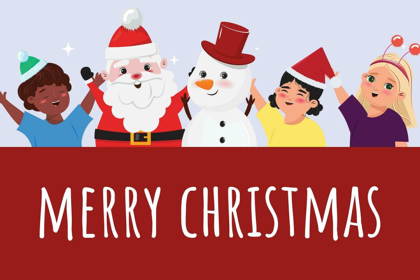 Christmas banner with Santa Claus, snowman and children vector