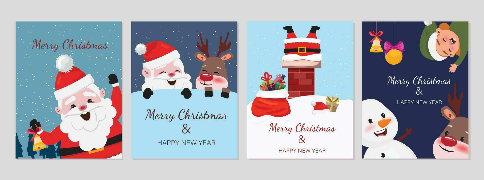 Set of Christmas cards with Christmas characters vector