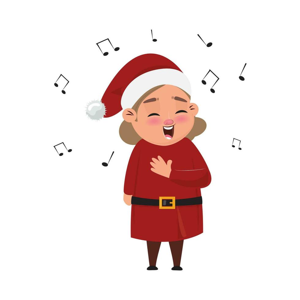 Cute girl elf dressed in red costume sings vector