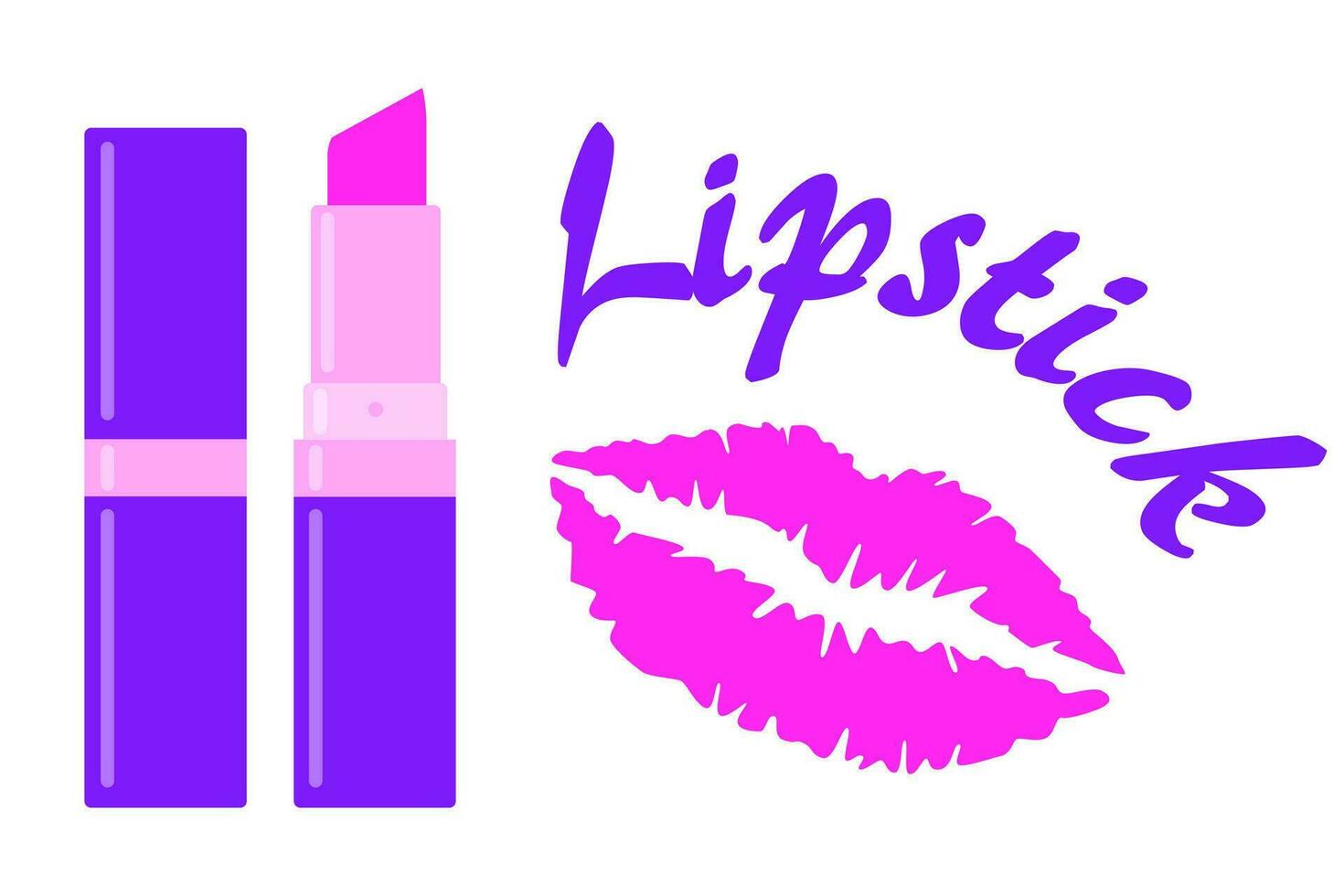 Lipstick and pink lipstick kiss. Great for label, greeting card, invitation, logo, print, social media, advertisement, promotion, web, presentation. Vector illustration isolated on white background