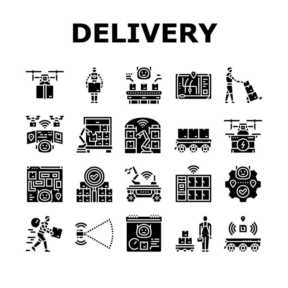 delivery autonomous robot icons set vector