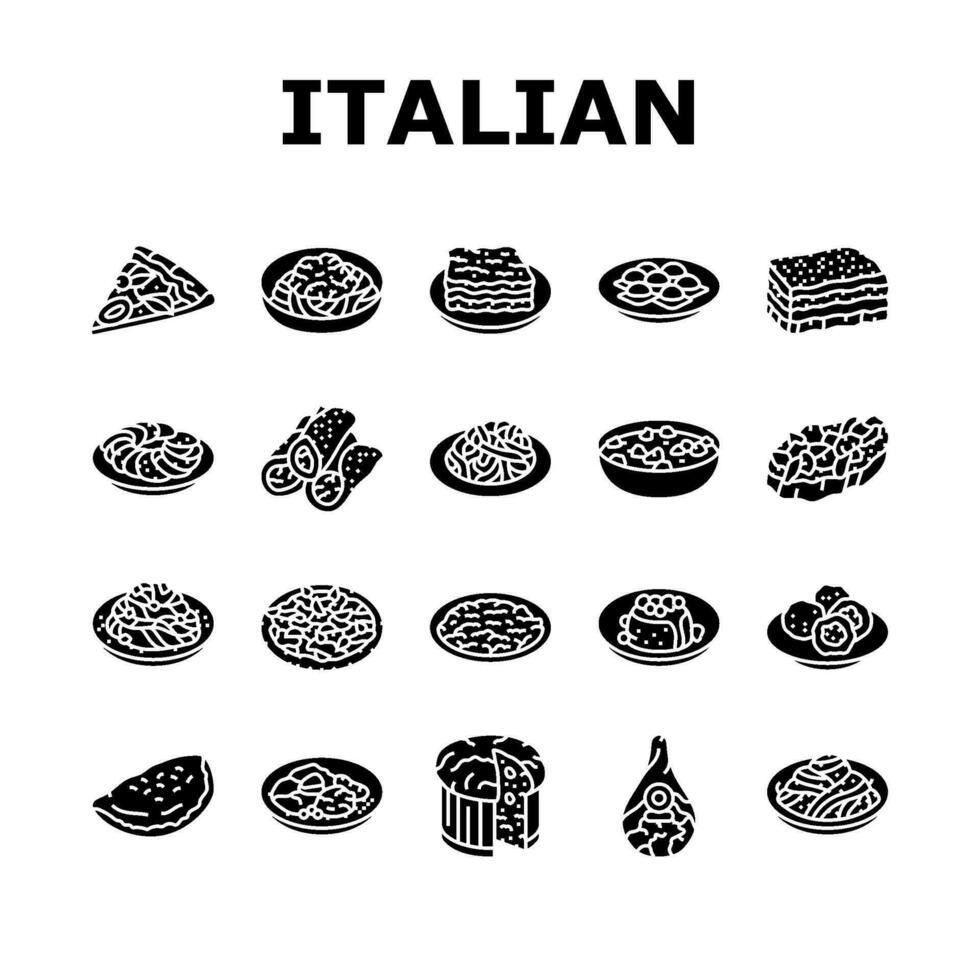 italian cuisine food pasta icons set vector