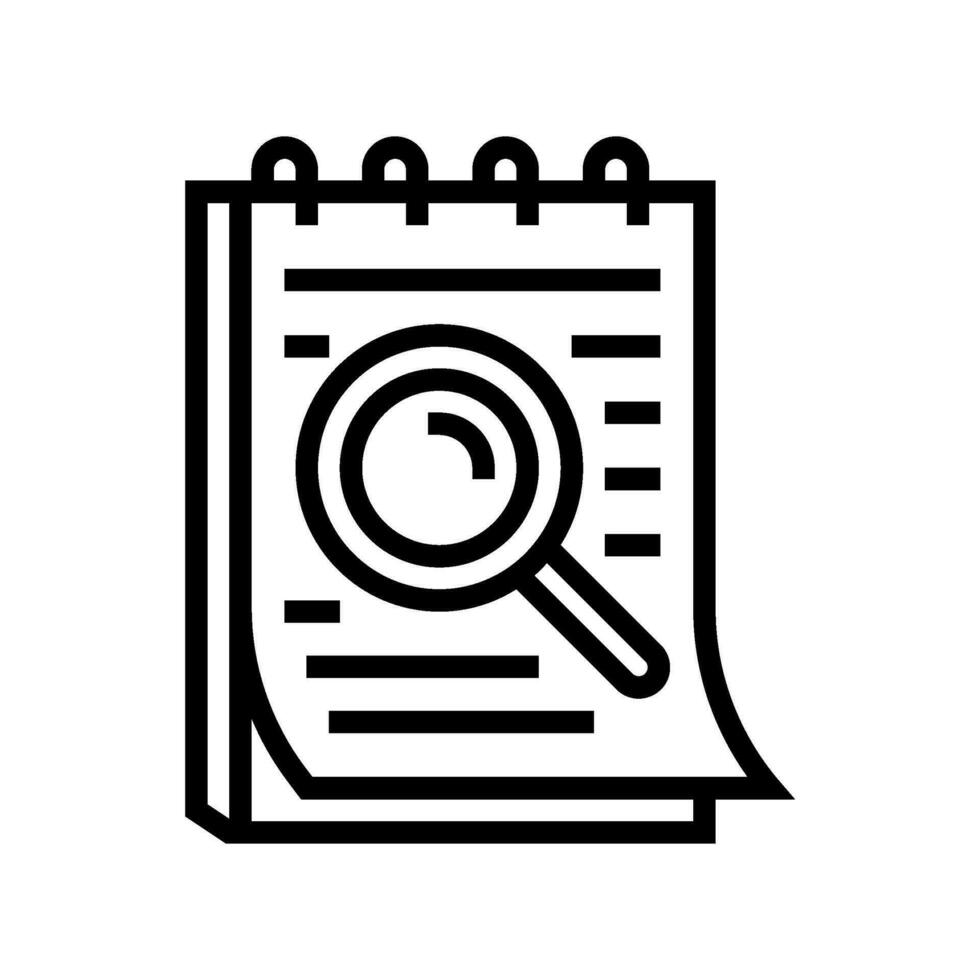 notepad search magnifying glass line icon vector illustration