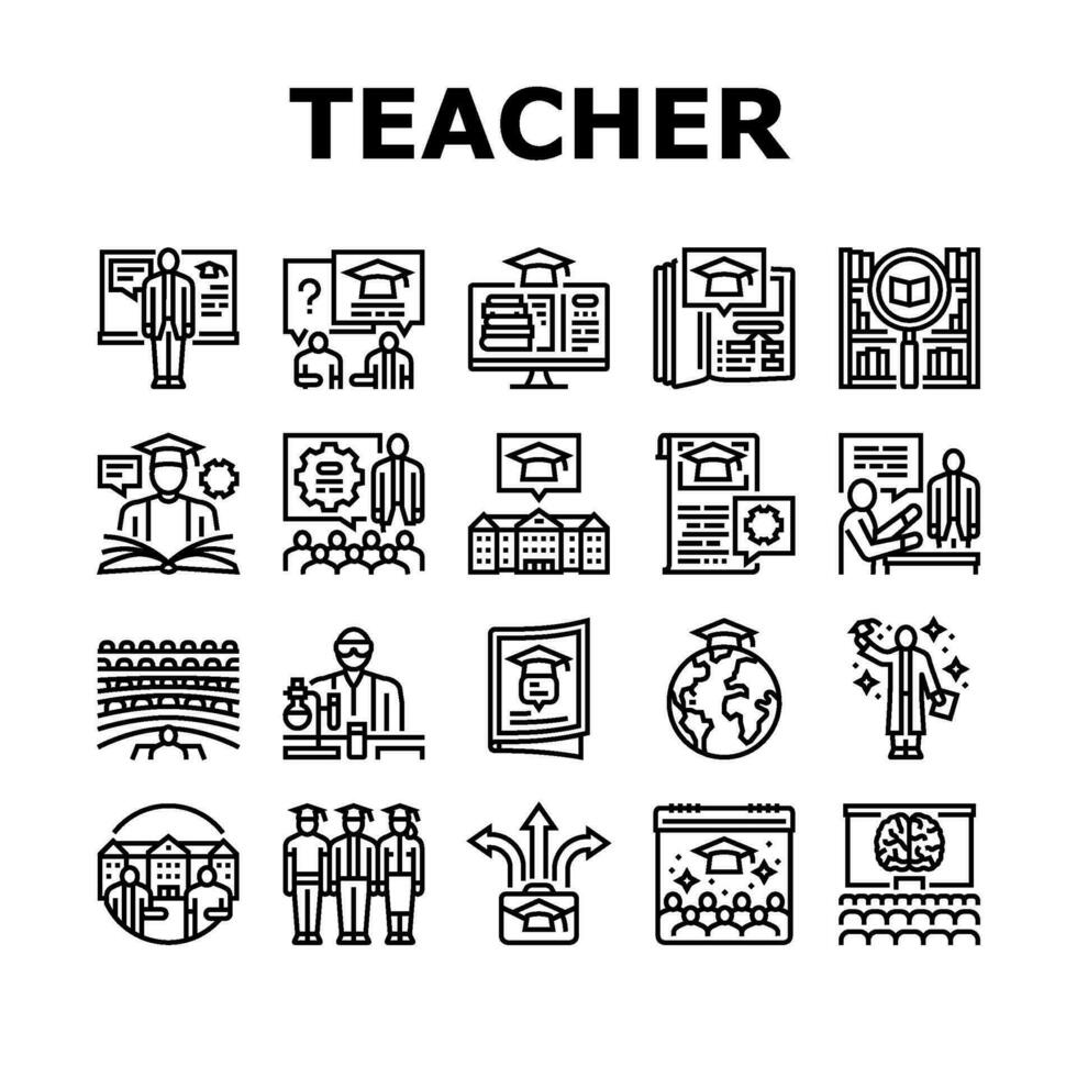 college teacher student class icons set vector