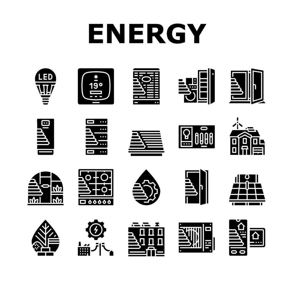 energy efficient technology green icons set vector