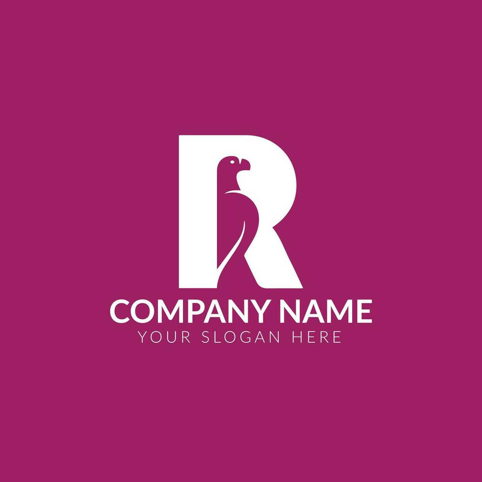 Simple R Bird Silhouette Logo Design. Bird Silhouette Shaped Letter R Logo Design. vector