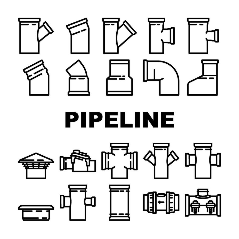 pipeline industry gas pipe icons set vector