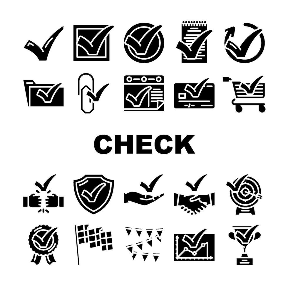 cheque marca si correcto íconos conjunto vector