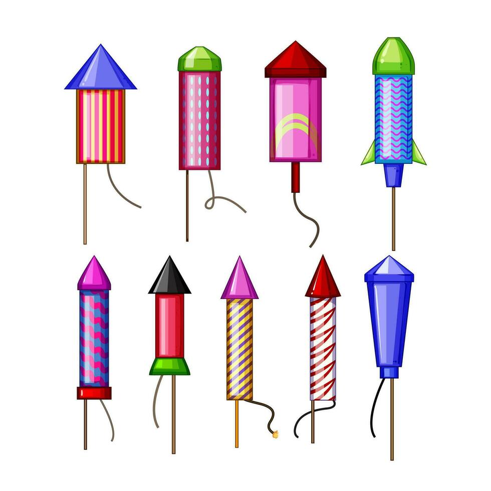 firework rocket set cartoon vector illustration