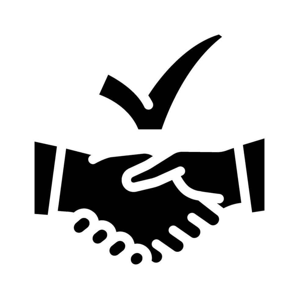 handshake check mark glyph icon vector illustration