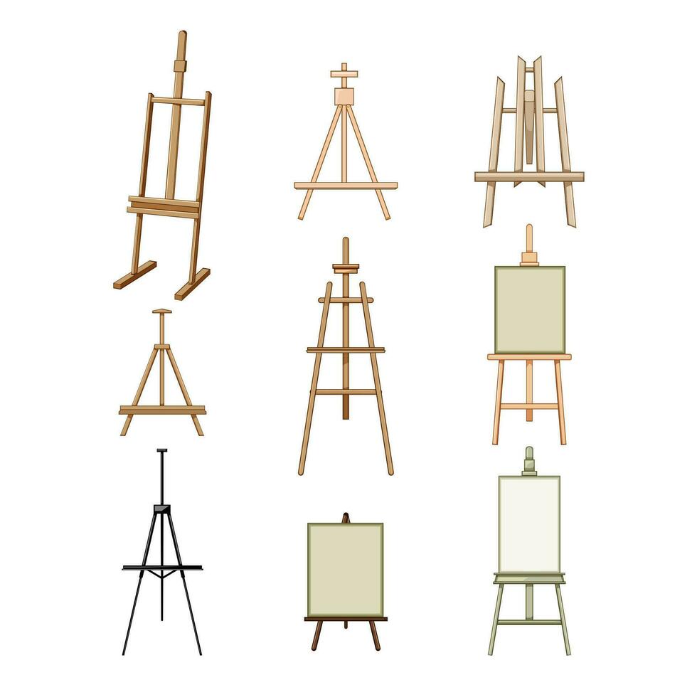 Monochrome icon set, drawing tools, wooden easel with paints and brushes,  vector illustration in cartoon style on a white background 10596200 Vector  Art at Vecteezy