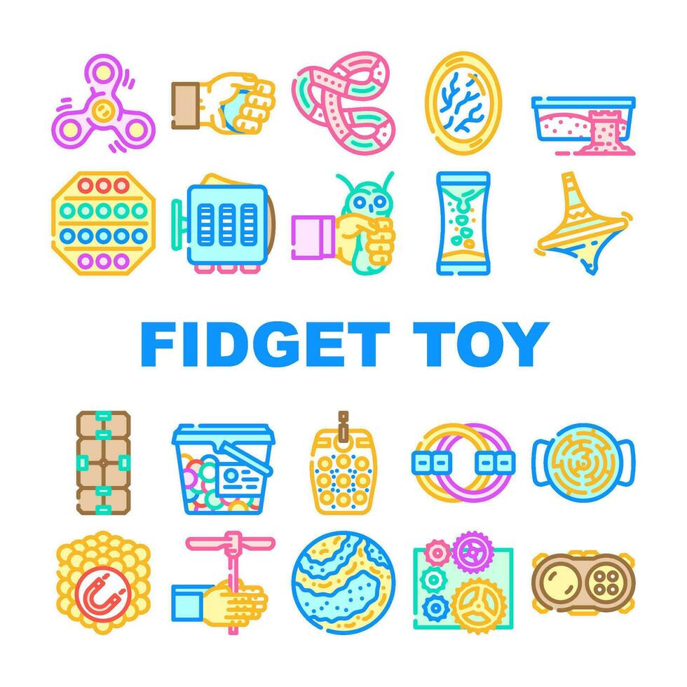 fidget toy pop fun icons set vector