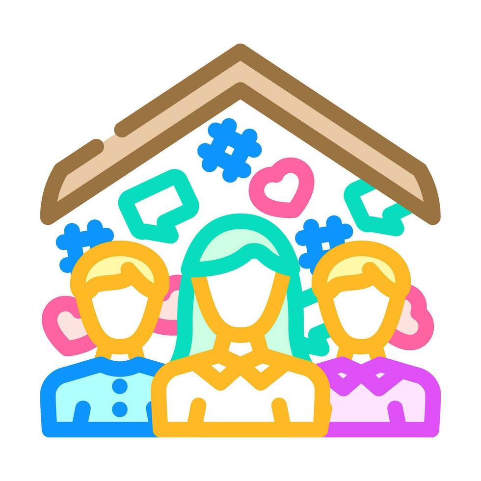 community building social media color icon vector illustration