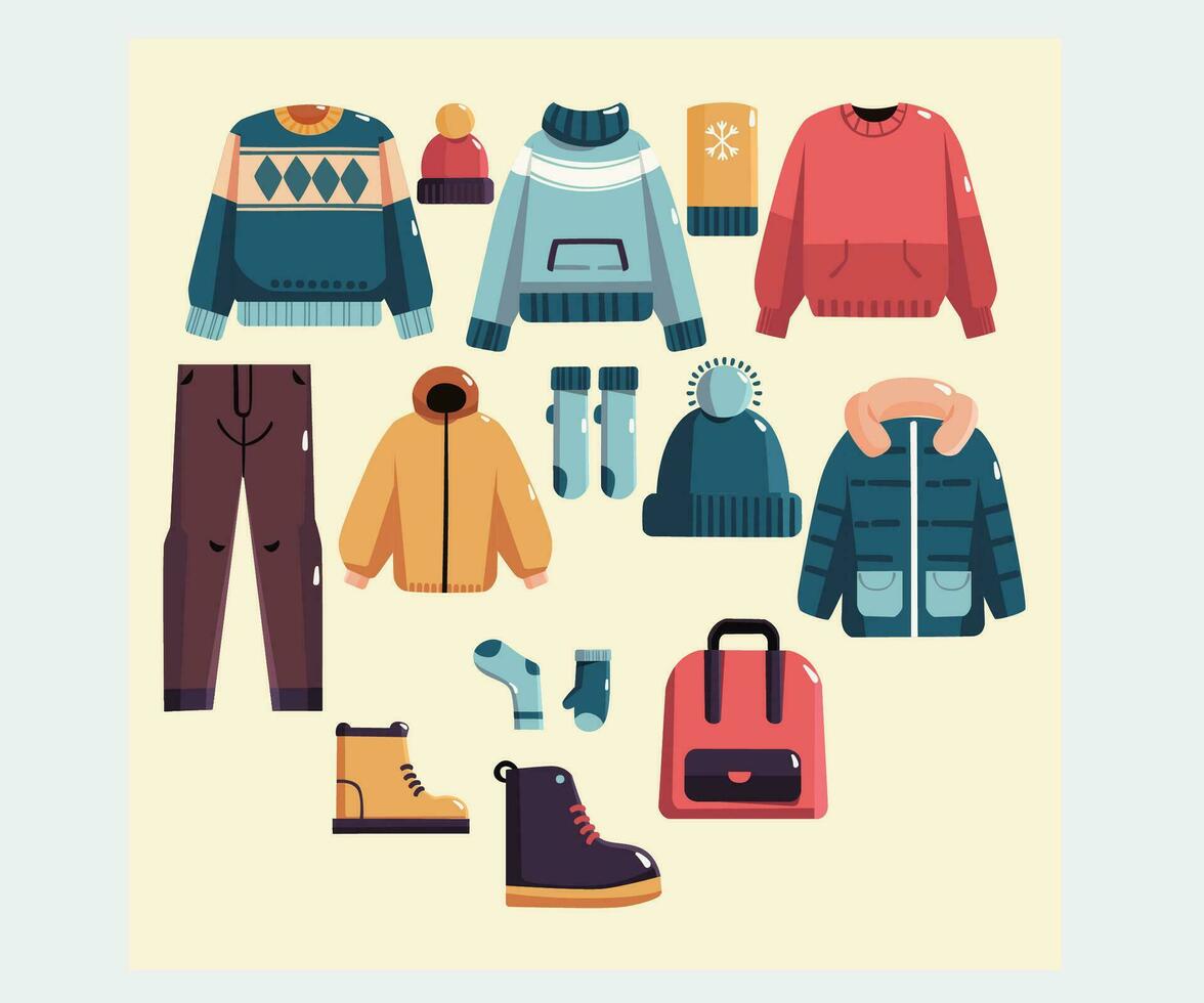 Hand Drawn Flat Winter Clothes Essentials Collection vector