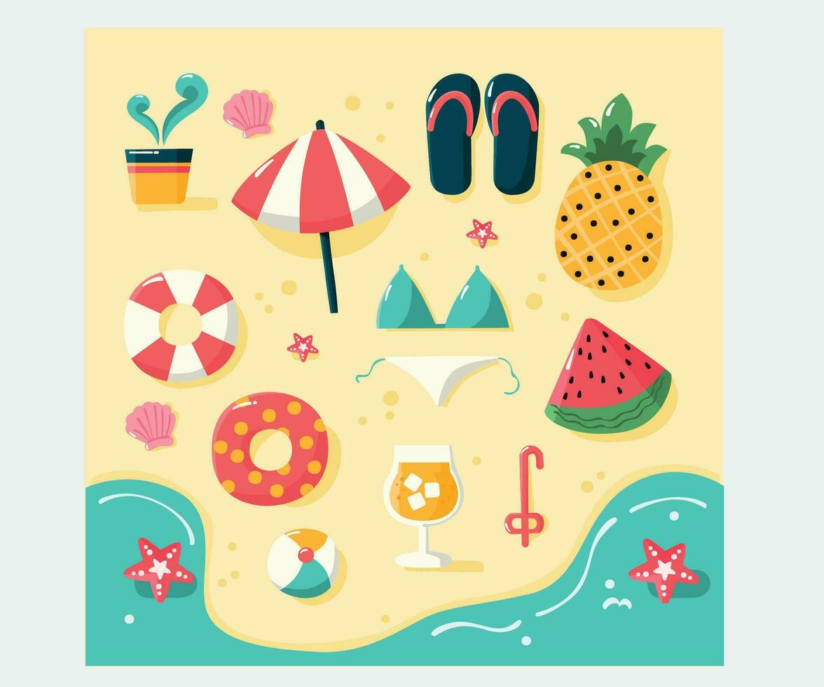 Flat Design Elements Collection Summertime Illustration vector