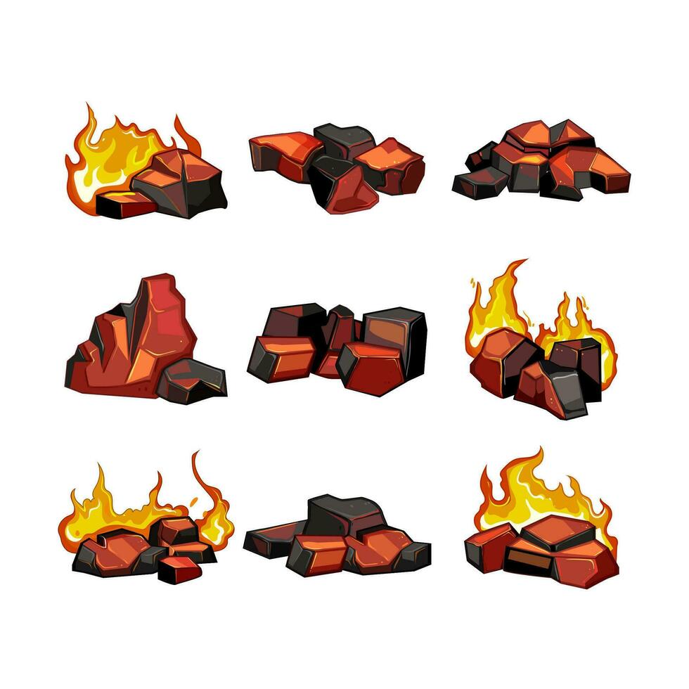 fire charcoal set cartoon vector illustration