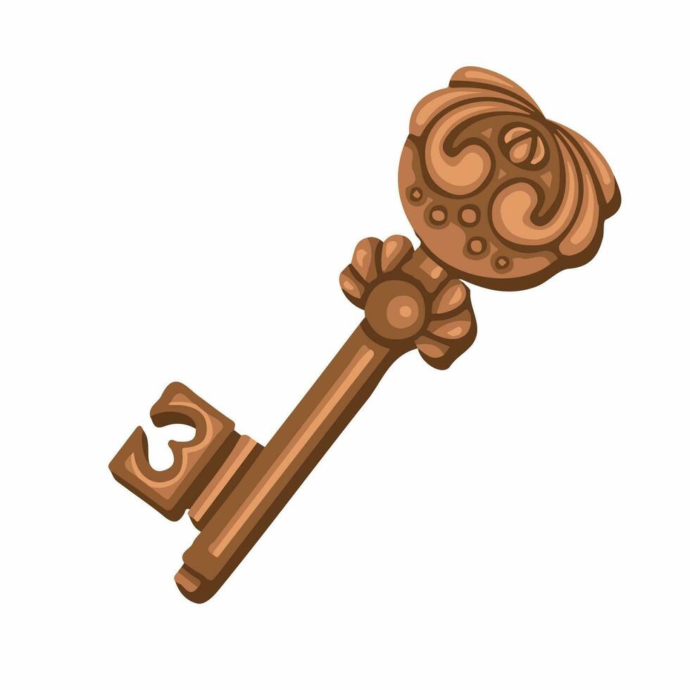 Fairytale golden door key, protection, vector illustration eps10
