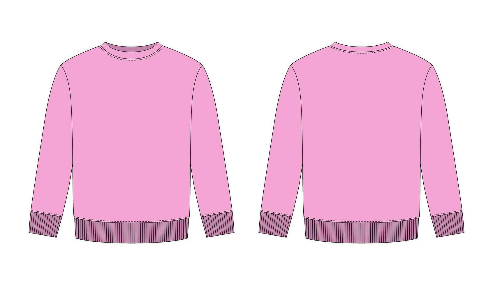 Blank childrens sweatshirt technical sketch. Pink color. Kids wear jumper design template. vector