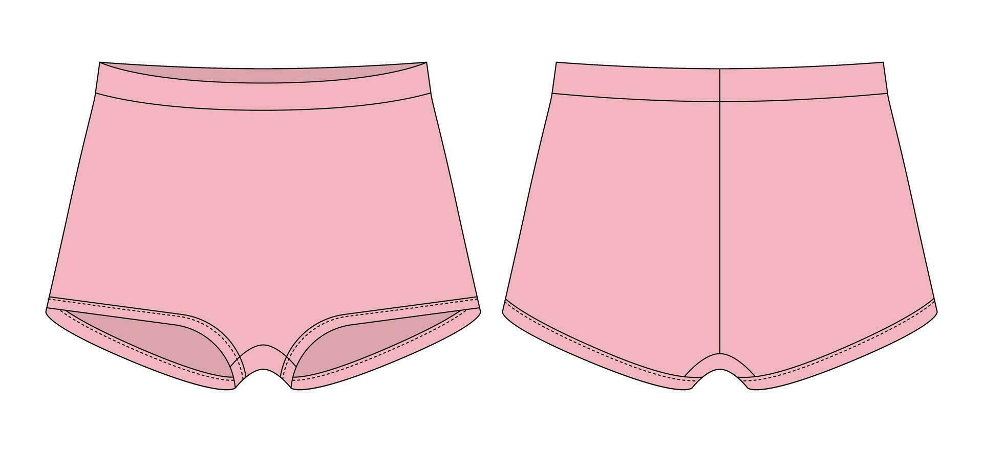 Blank girls knickers technical sketch. Pink color. vector