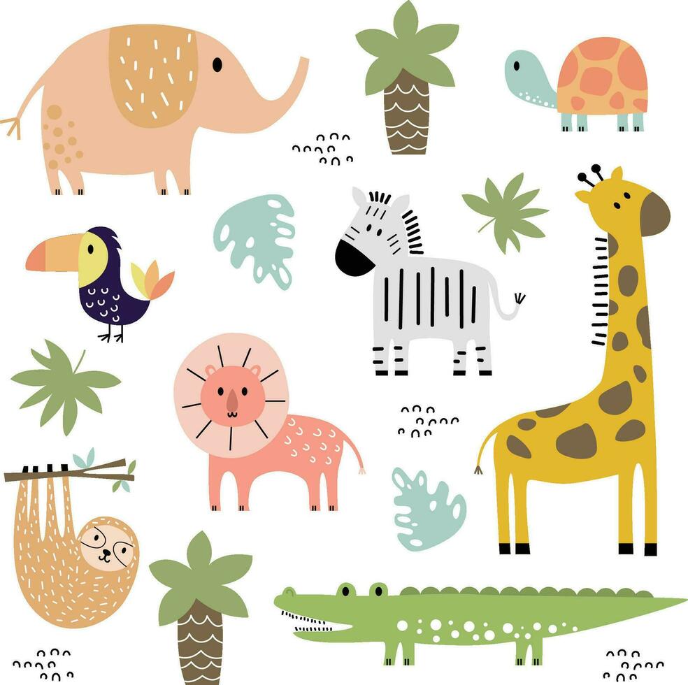Safari wild animals vector illustration for children