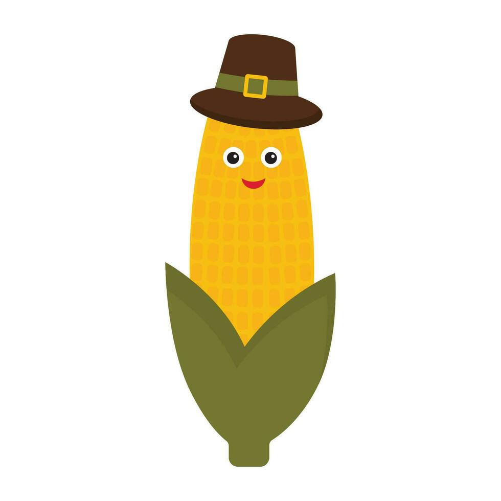 Corn in a pilgrim's hat. Cob of corn. Thanksgiving day. vector