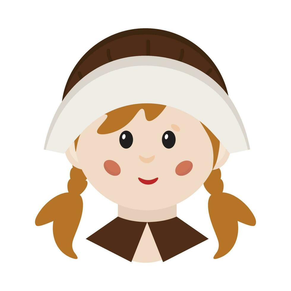 Little girl in a thanksgiving costume. Pilgrim costume. Thanksgiving day. vector