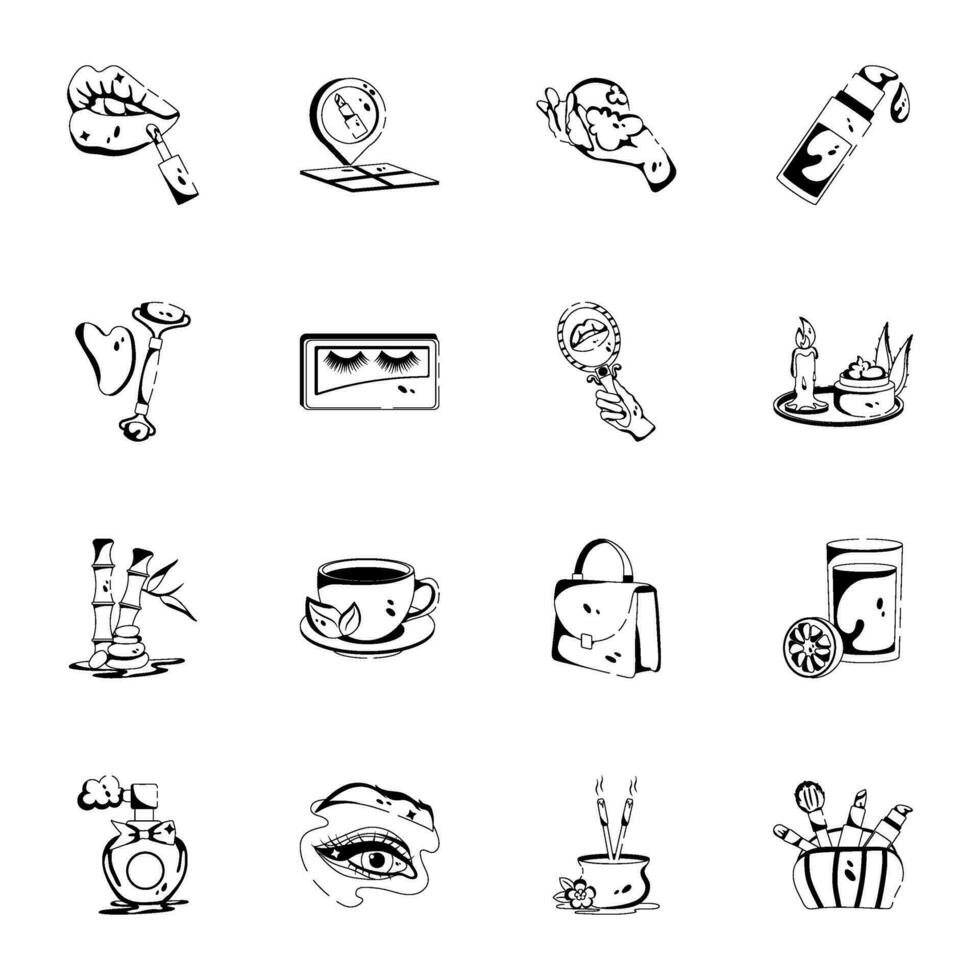 Pack of Beauty and Grooming Accessories Glyph Icons vector