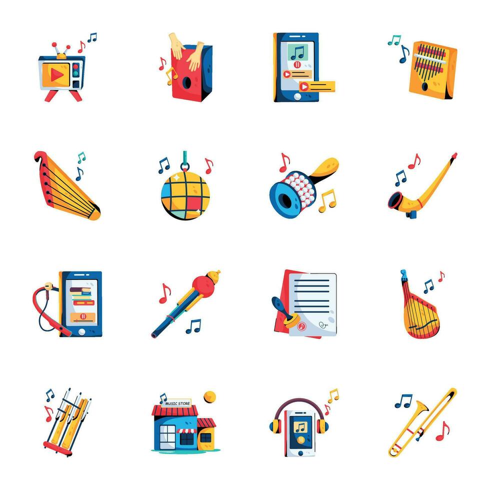 Pack of Music Party Flat Icons vector