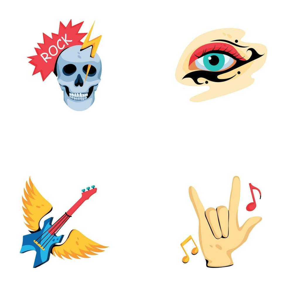 Set of Rock Music Party Flat Icons vector