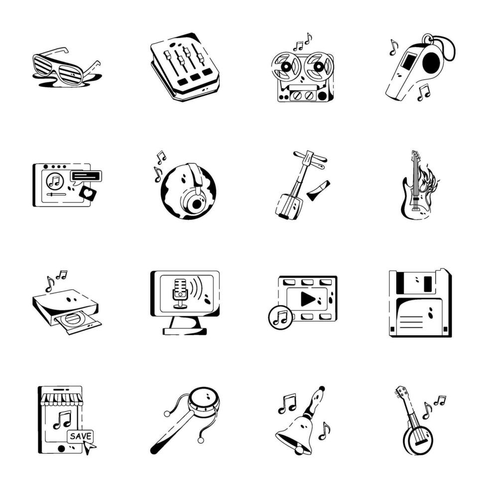 Set of World Music Day Glyph Icons vector