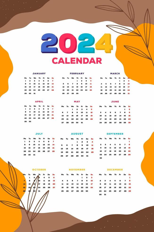 2024 nuevo año calendario modelo mano dibujado antecedentes vector