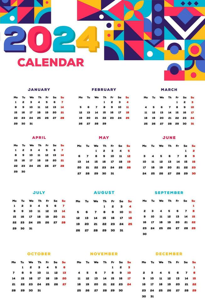 2024 new year calendar template with abstract pattern vector