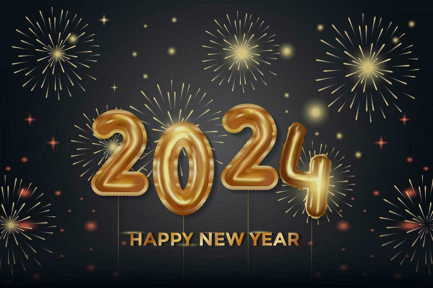 realistic happy new year 2024 with fireworks background illustration vector