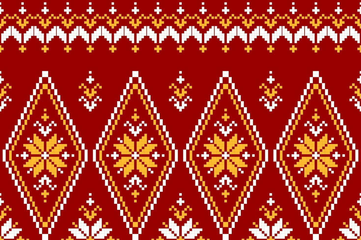 Red fabric Mexican style. Geometric ethnic flower seamless pattern in tribal. Aztec ornament print. vector