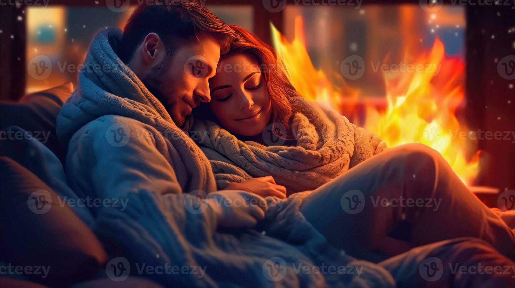 Cozy Winter Evening by the Fireplace - Generative AI photo