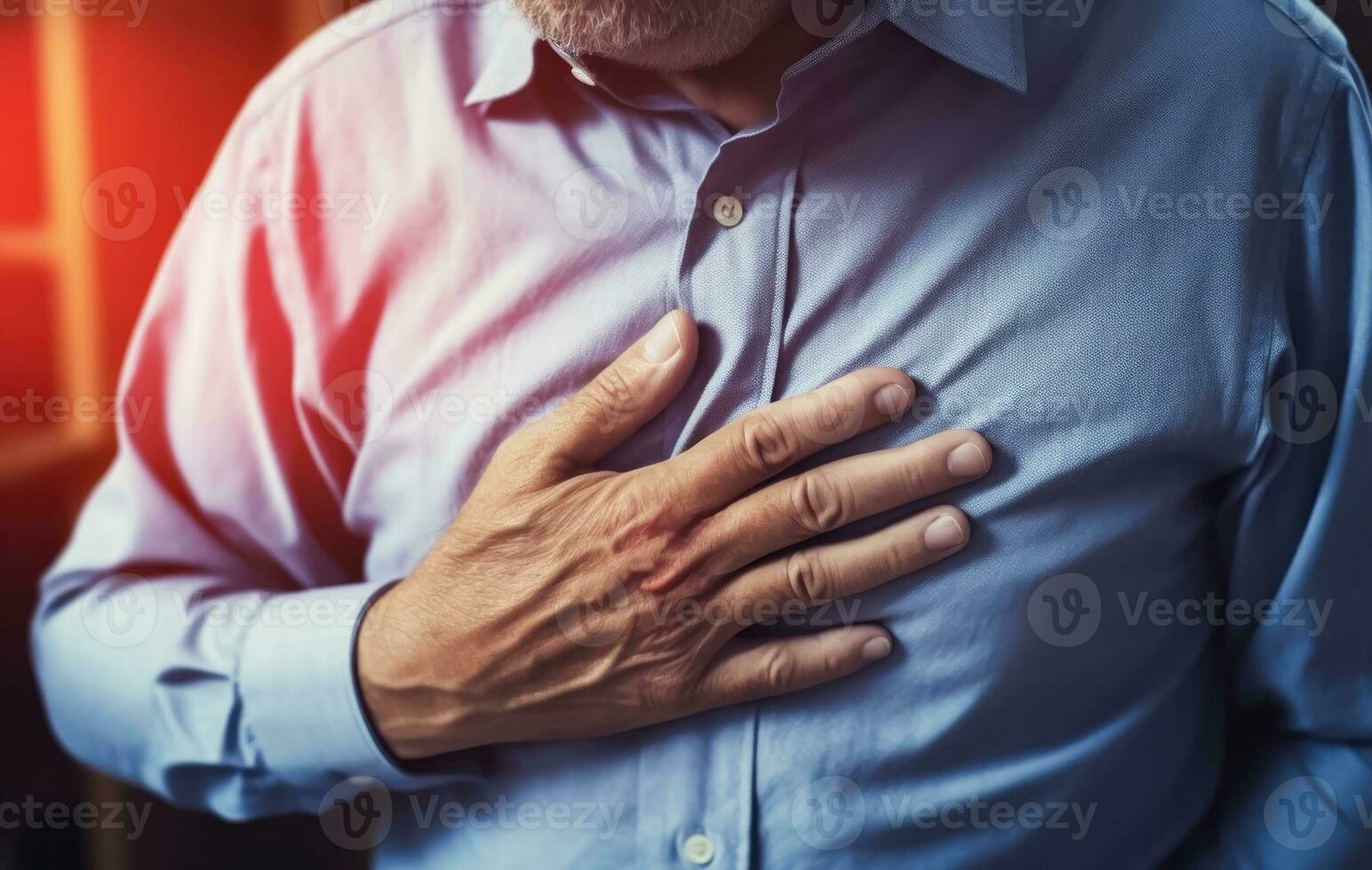 AI generated Painful Reality - Elderly Gentleman in Distress, Holding His Chest - Heart Trouble - Generative AI photo
