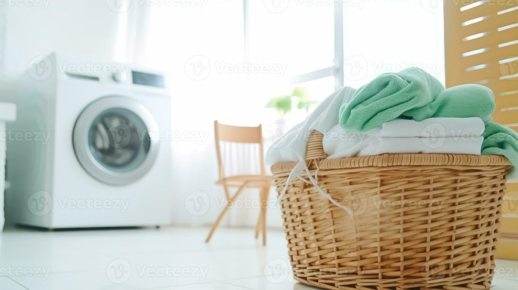 AI generated Clothing Care - Laundry Basket and Dirty Garments at the Washing Machine - Generative AI photo