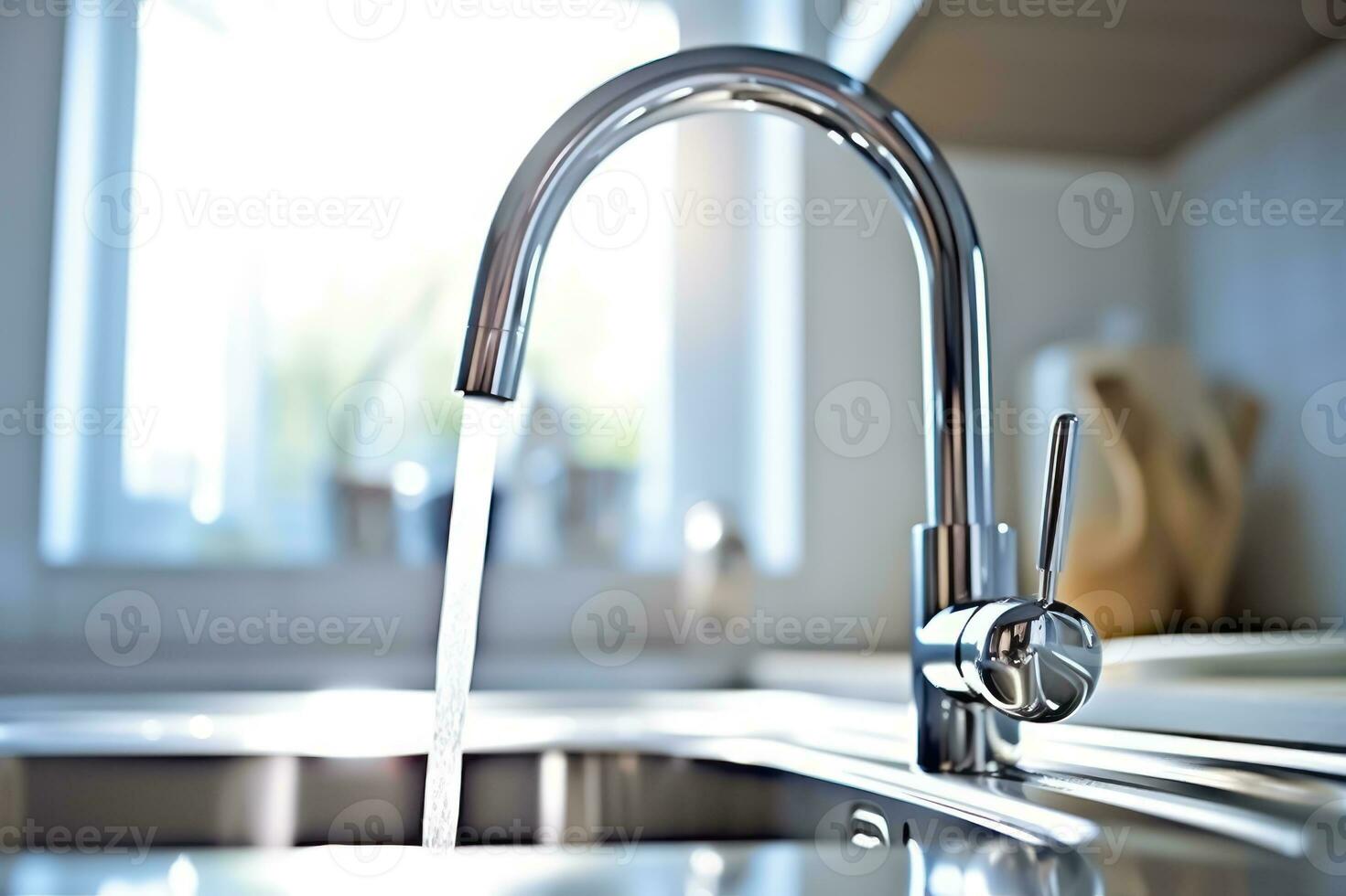 AI generated Flowing Water - Stream from Faucet into Kitchen Sink - Generative AI photo