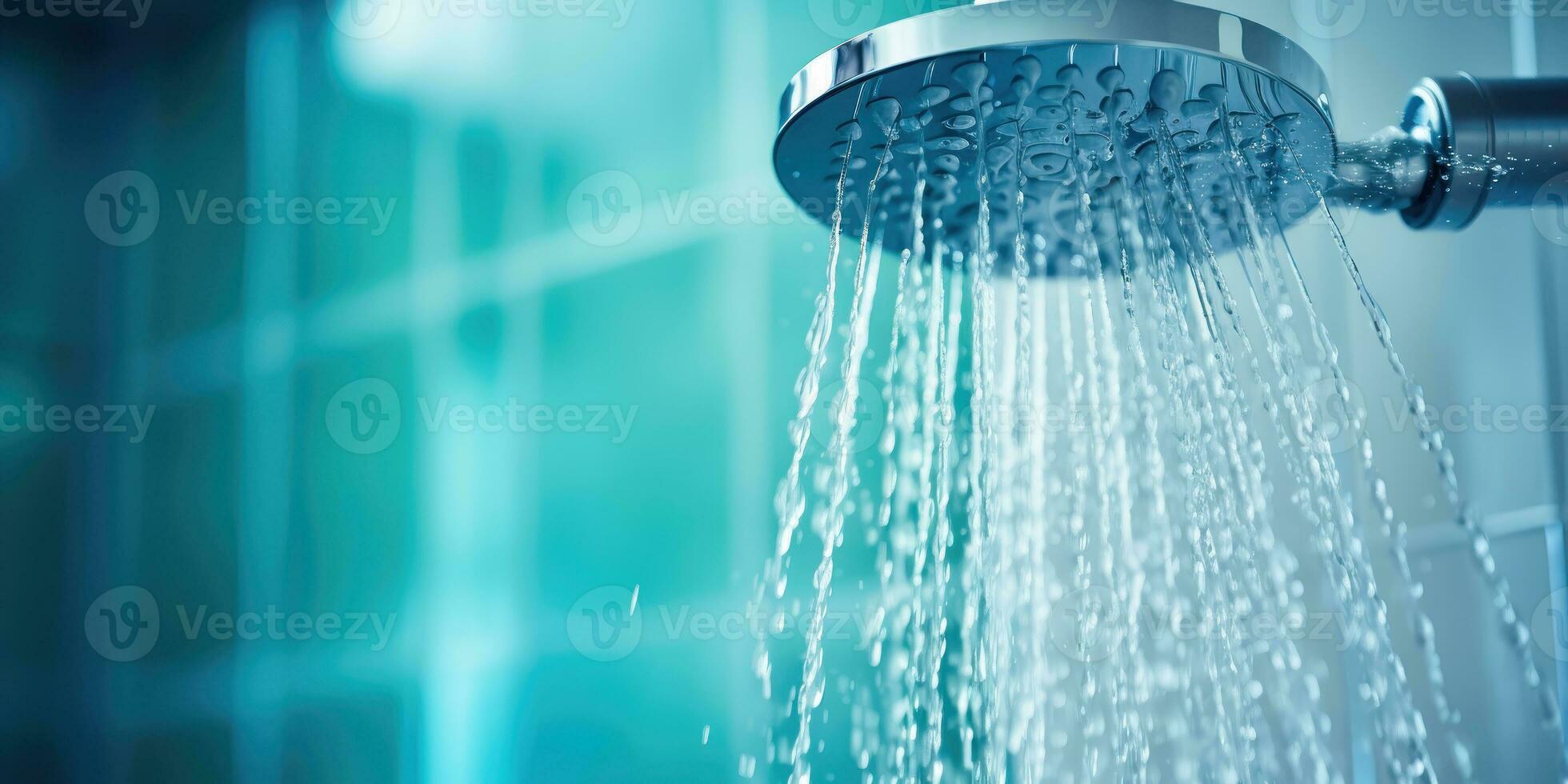 AI generated Refreshing Shower Close-Up - Water Flowing from Bathroom Shower Head - Generative AI photo