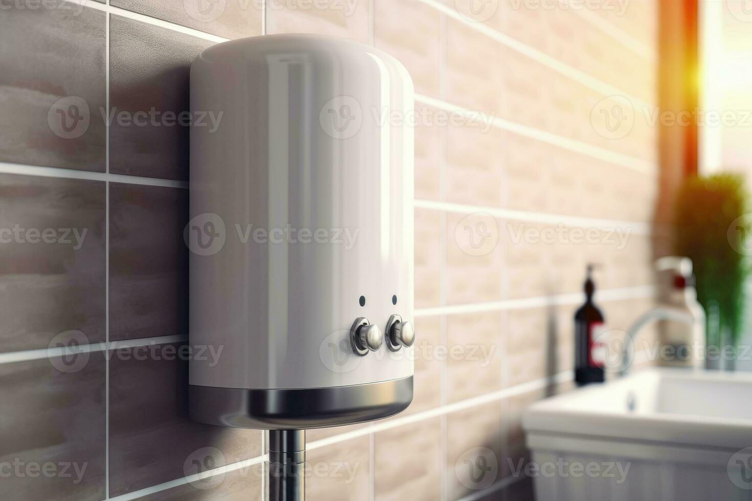 AI generated Domestic Comfort - Detailed View of Water Heater in the Bathroom - Generative AI photo