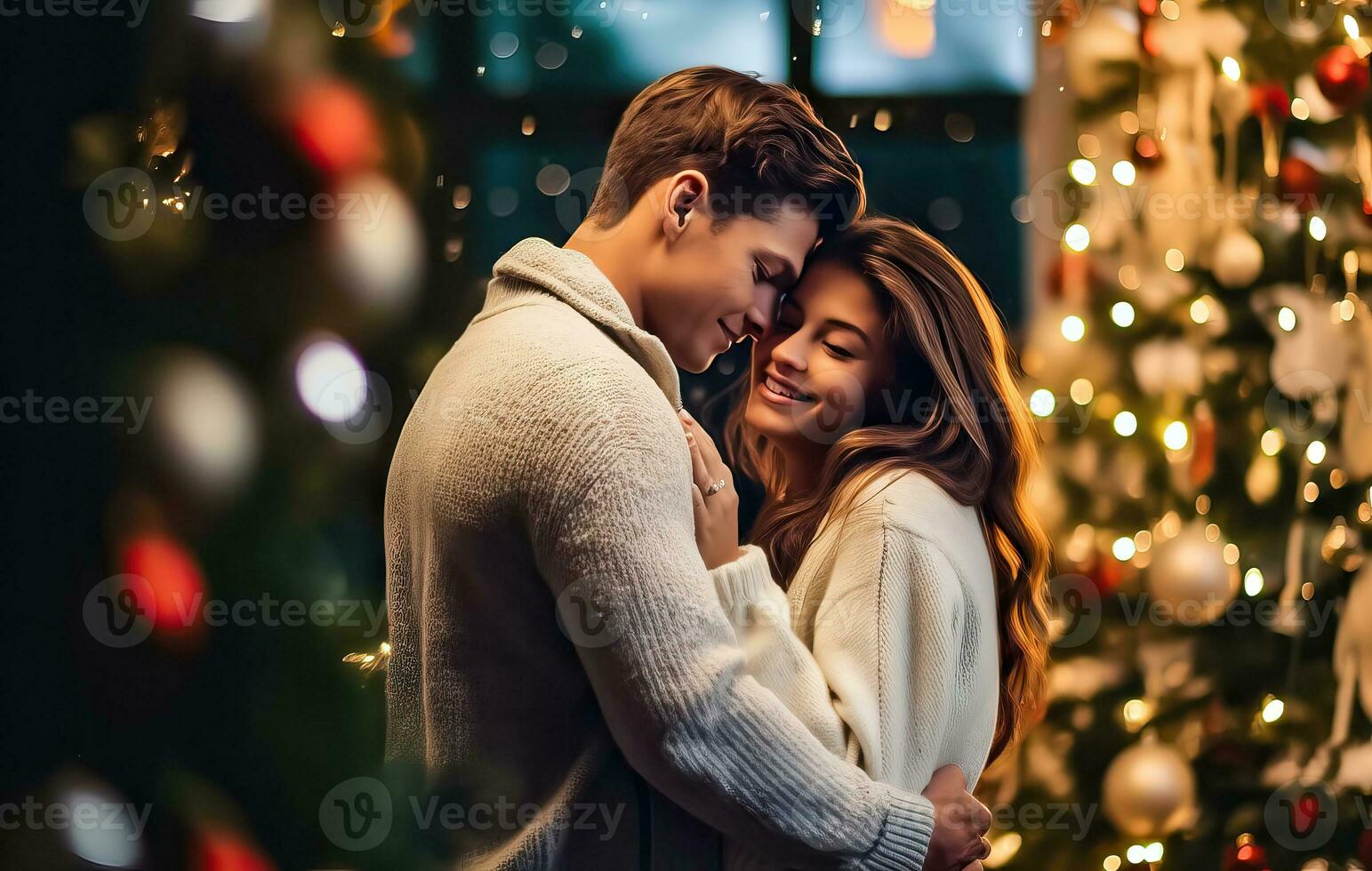 Christmas Magic - Loving Embrace by the Tree - Generative AI photo