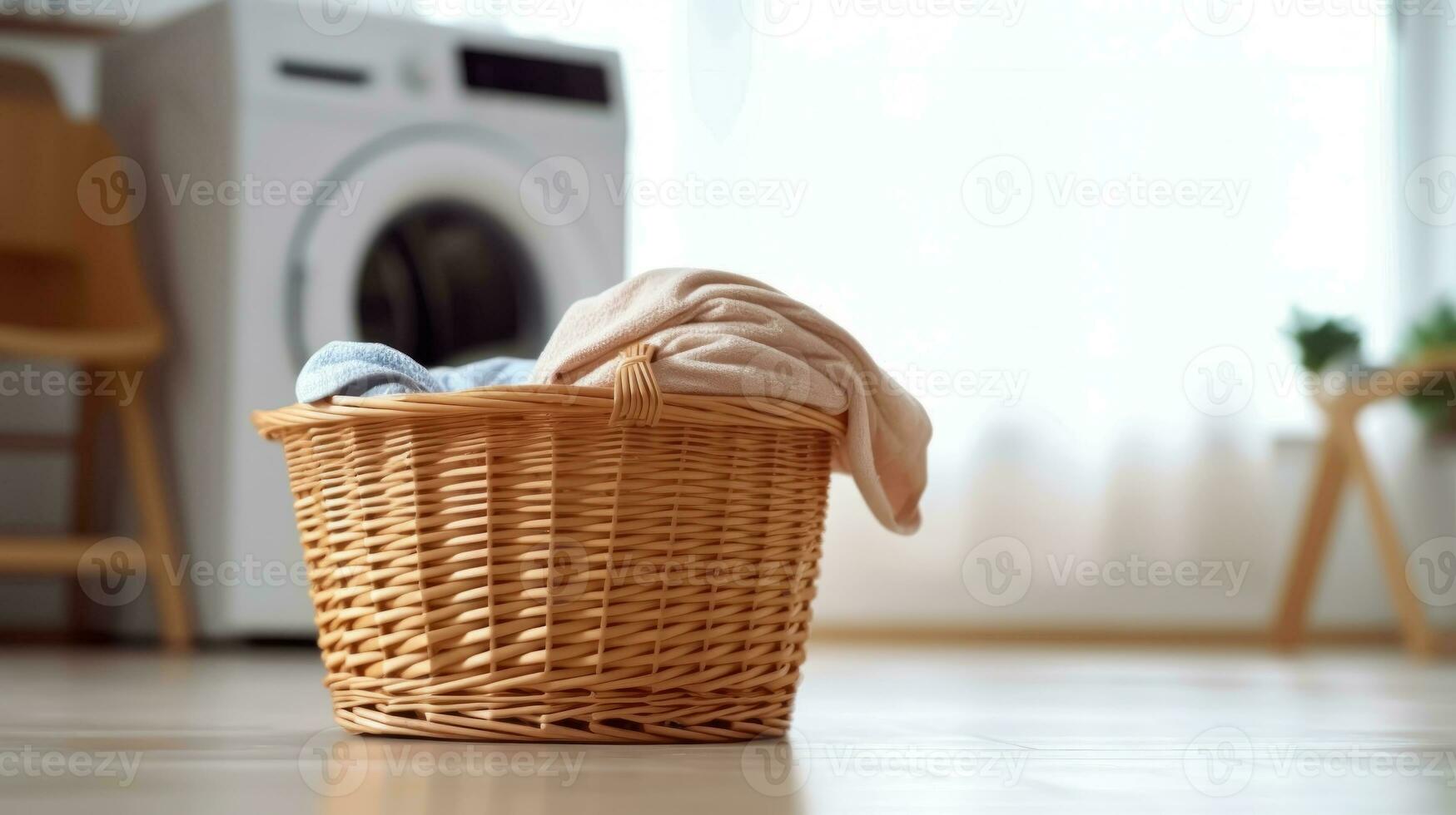 AI generated Cleanliness in Progress - Household Laundry Basket and Washing Machine - Generative AI photo