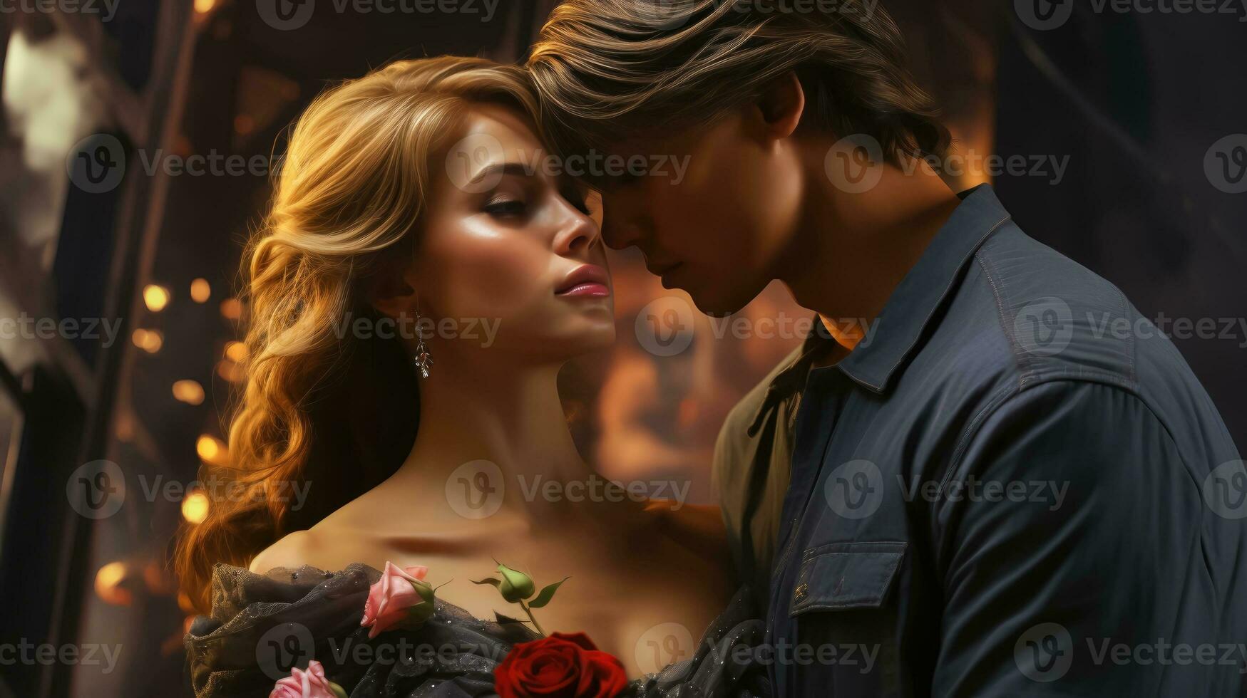 AI generated Whimsical Romance - Young Couple in Love's Tender Embrace - Generative AI photo